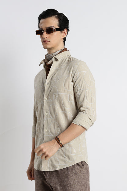 Abstract Geometry Shirt Beige