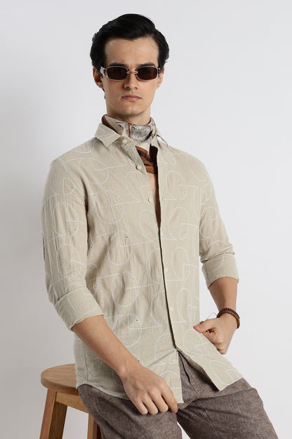 Abstract Geometry Shirt Beige
