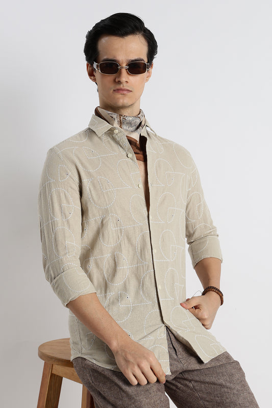 Abstract Geometry Shirt Beige