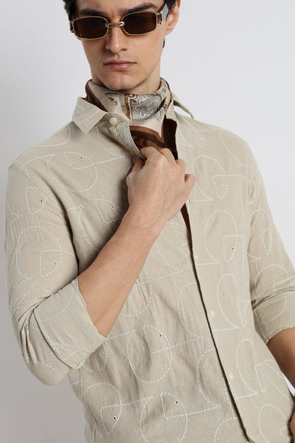 Abstract Geometry Shirt Beige