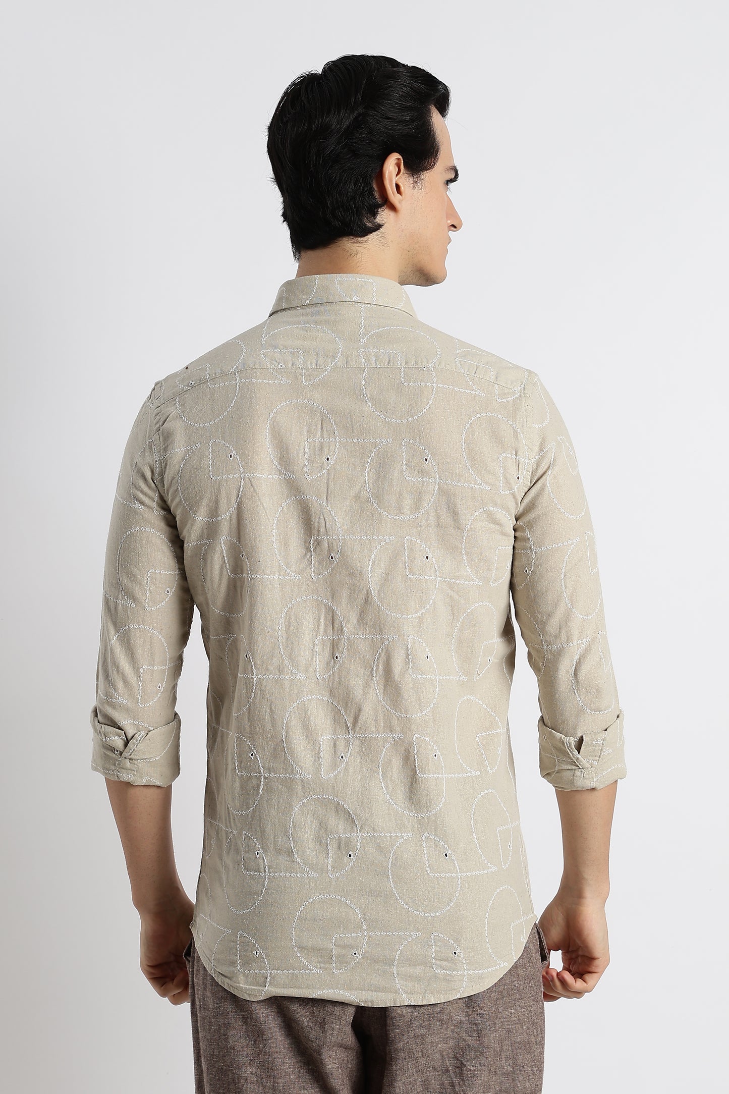 Abstract Geometry Shirt in Cotton Linen Beige