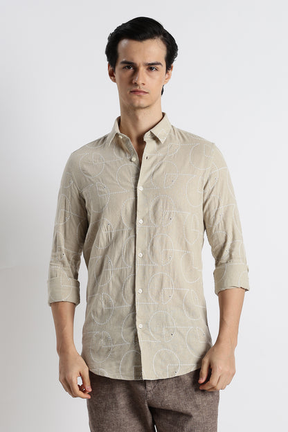 Abstract Geometry Shirt Beige