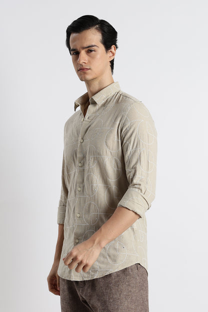 Abstract Geometry Shirt Beige