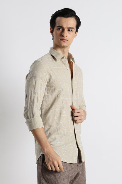 Abstract Geometry Shirt Beige