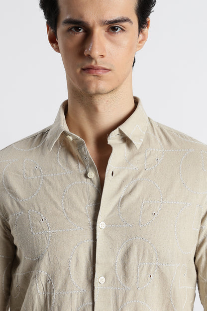 Abstract Geometry Shirt Beige