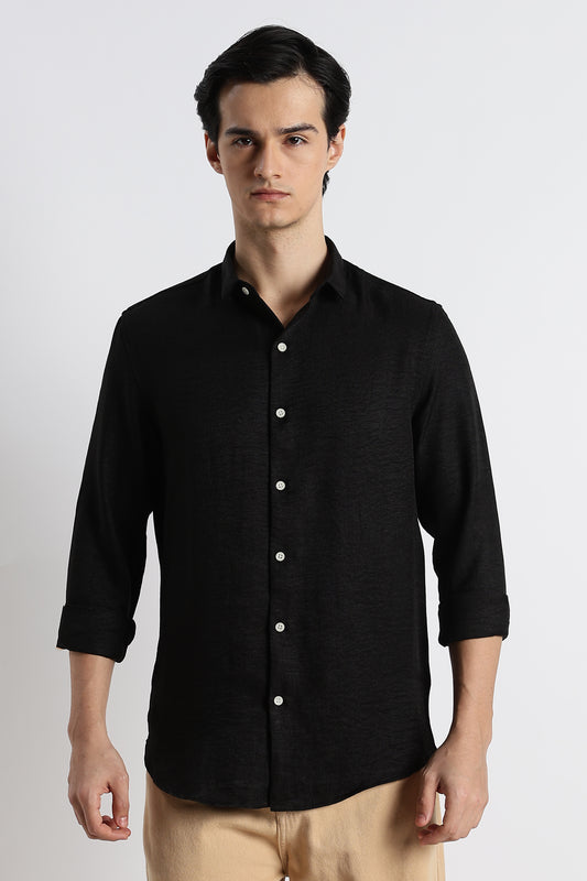 The Minimalist Linen-Blend Shirt Black