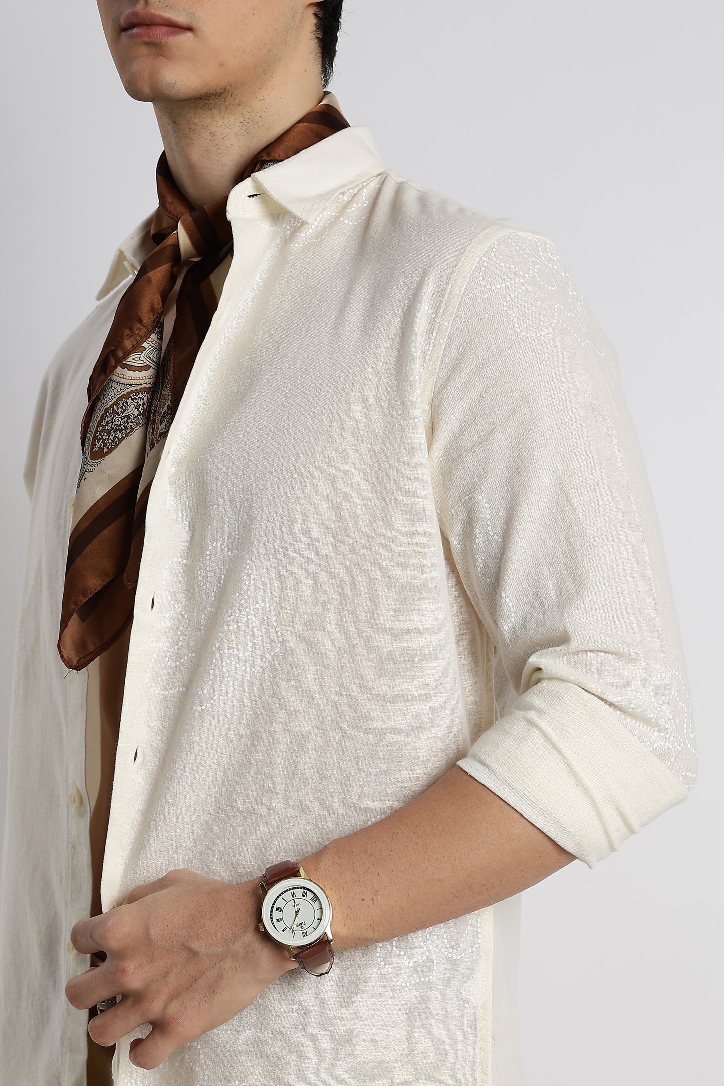 Floral Dot-Print Cotton Shirt Off White