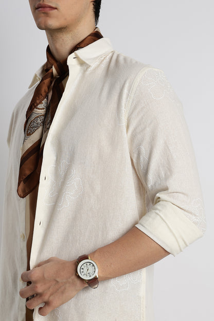 Floral Dot-Print Shirt Off White