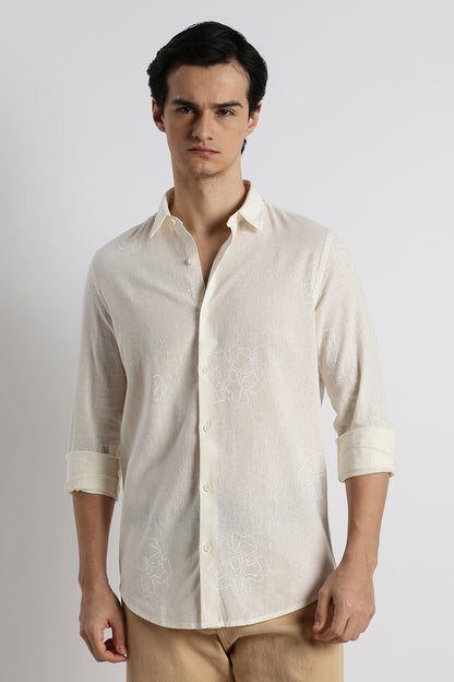 Floral Dot-Print Shirt Off White