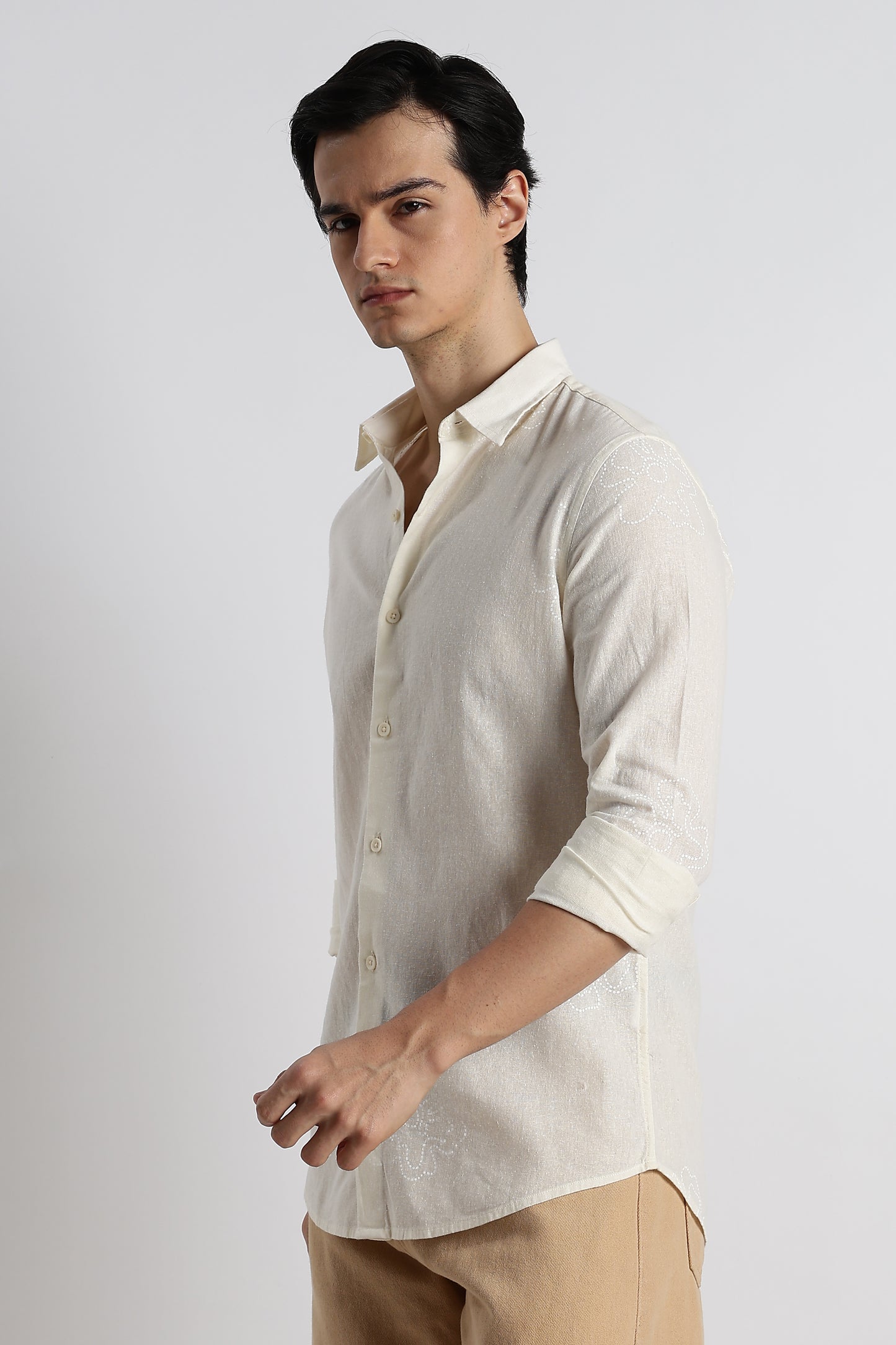 Floral Dot-Print Cotton Shirt Off White