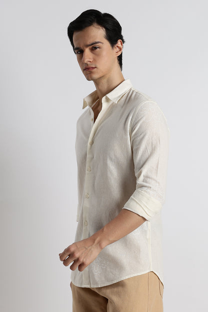 Floral Dot-Print Shirt Off White