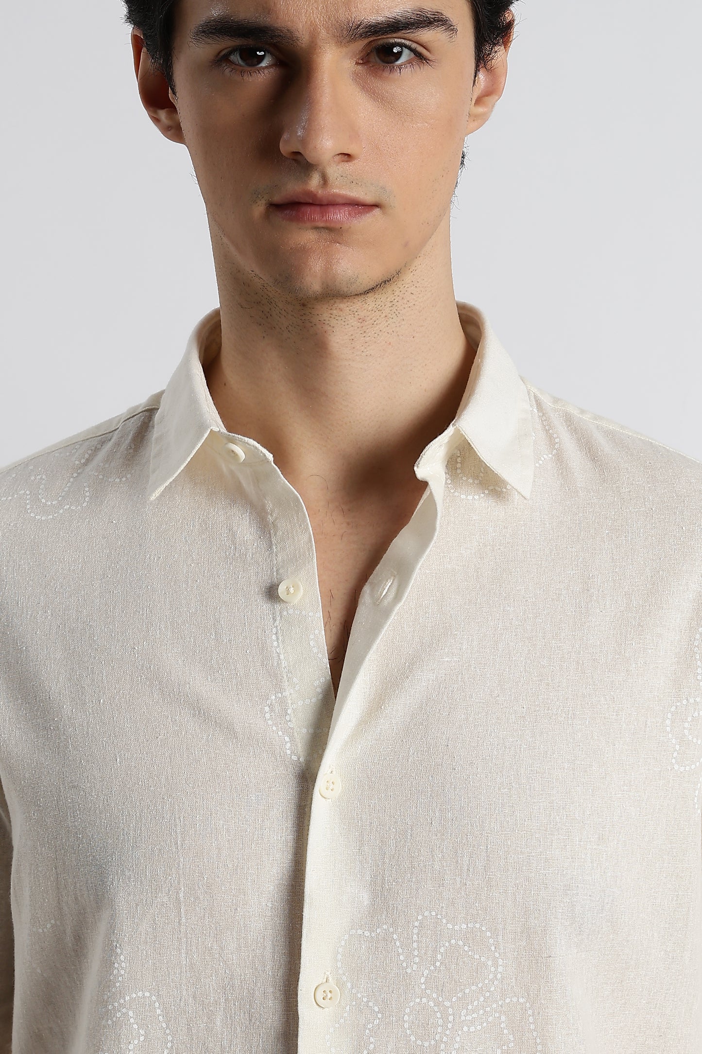 Floral Dot-Print Cotton Shirt Off White