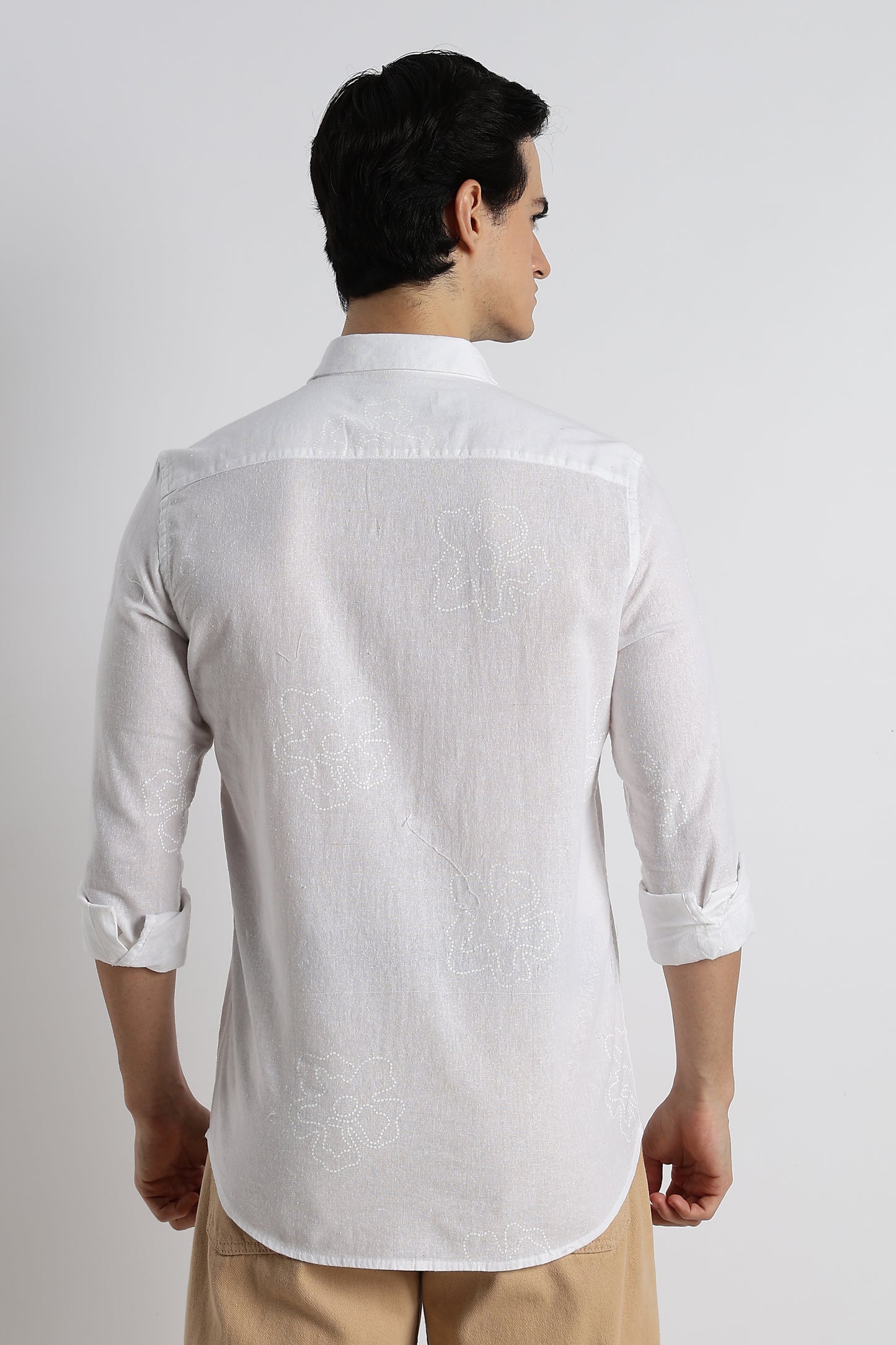 Floral Dot-Print Cotton Shirt White