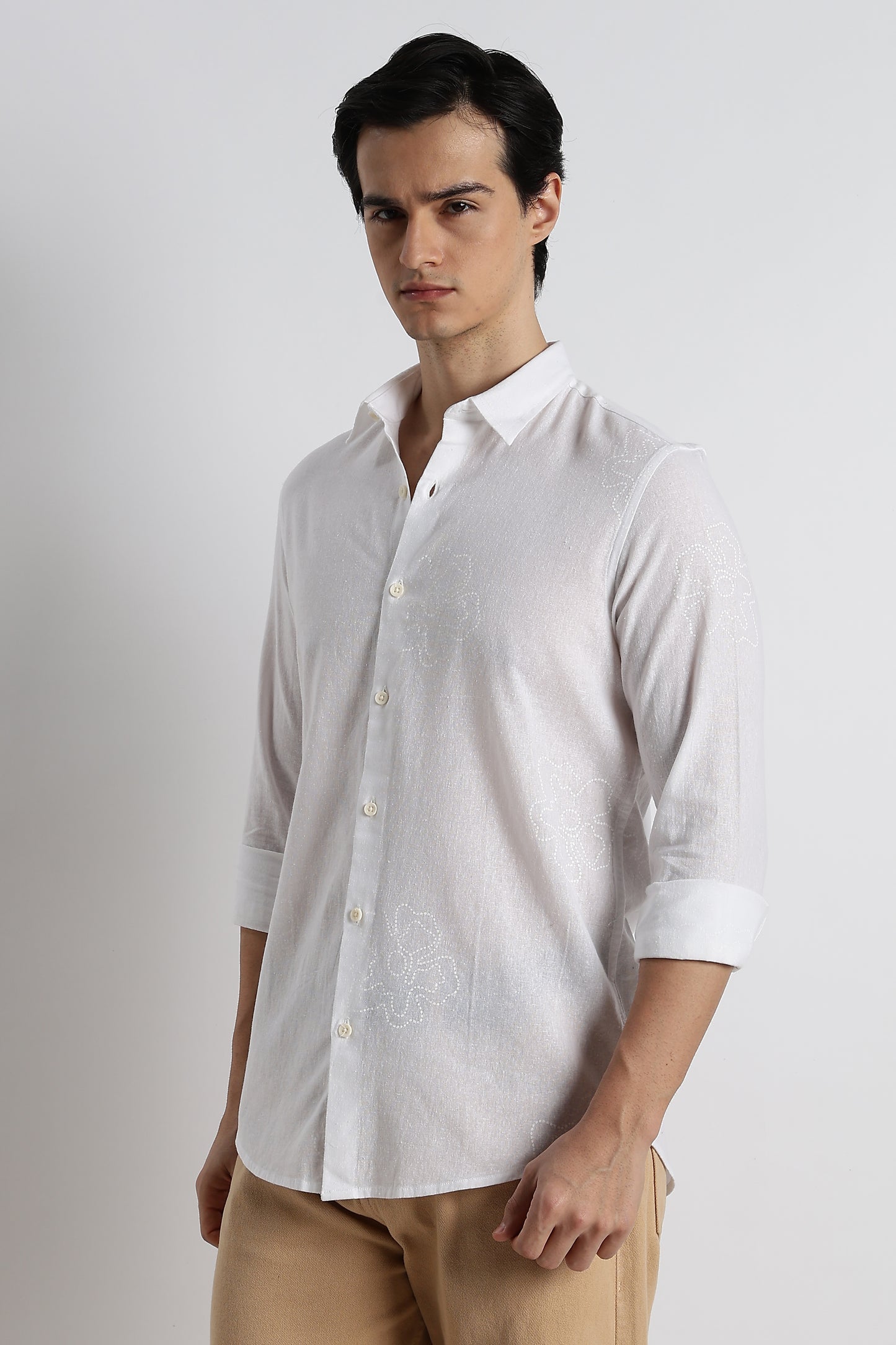 Floral Dot-Print Cotton Shirt White