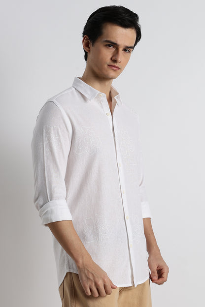 Floral Dot-Print Shirt White