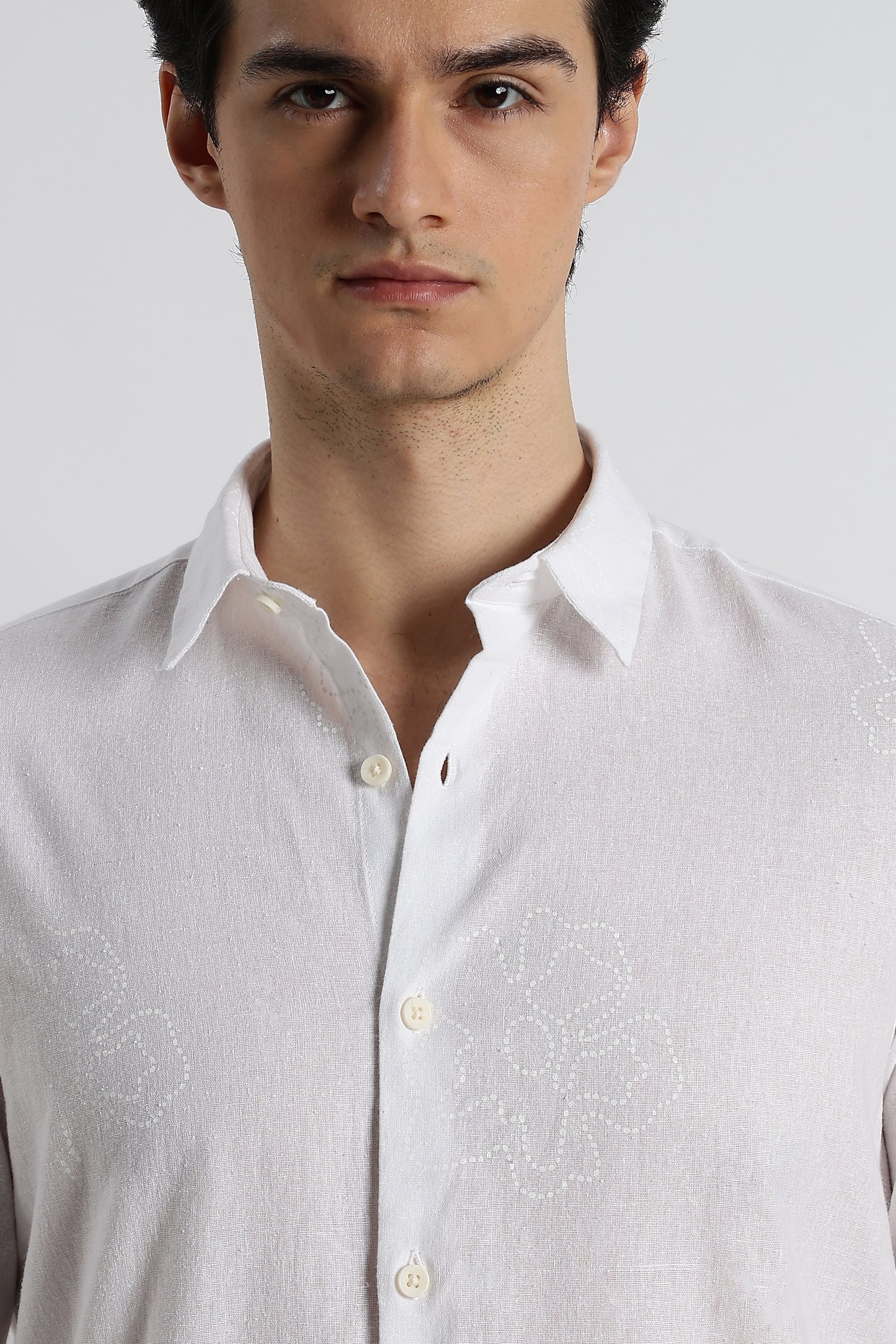 Floral Dot-Print Cotton Shirt White