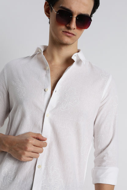 Floral Dot-Print Shirt White