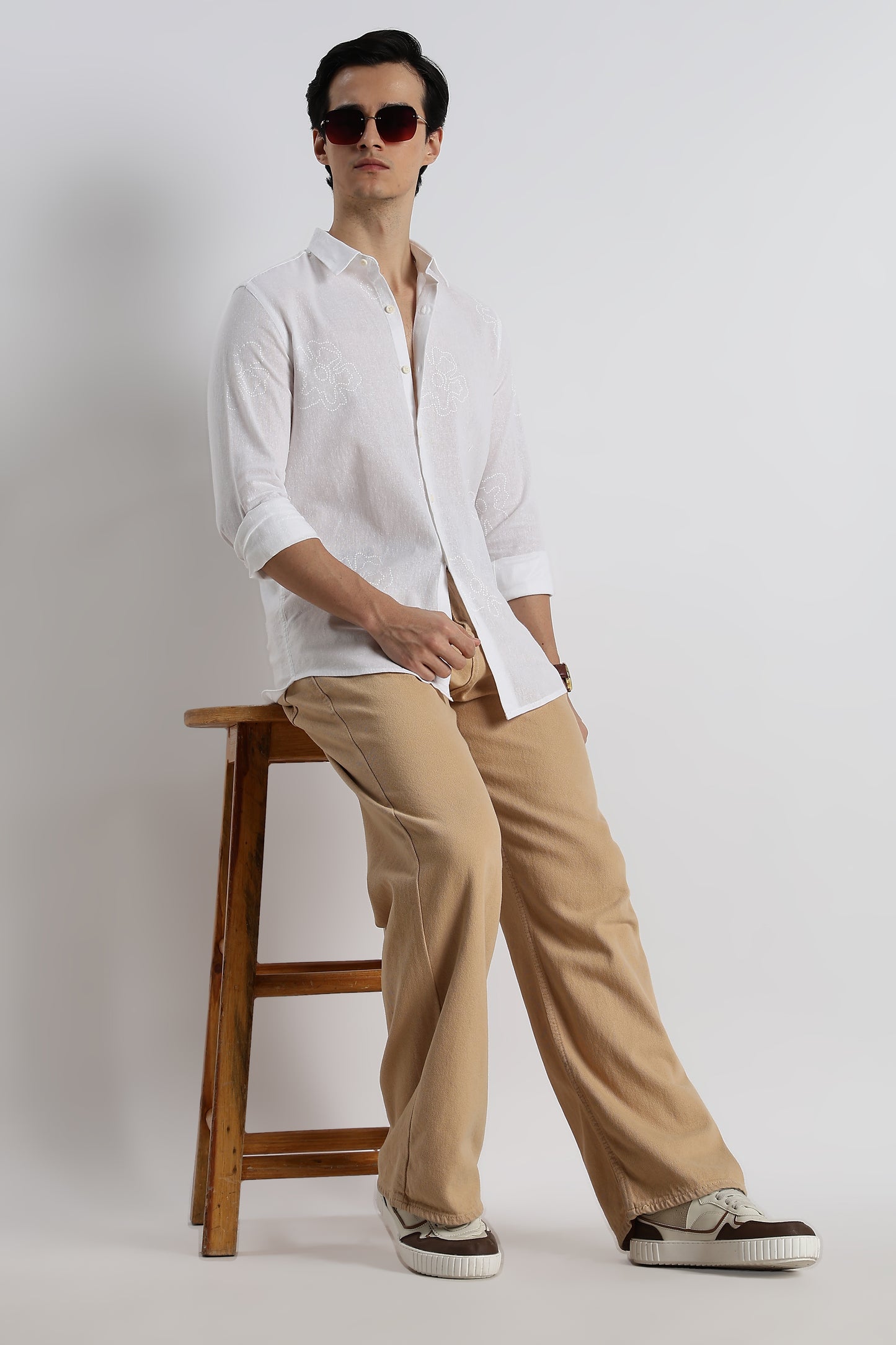 Floral Dot-Print Cotton Shirt White