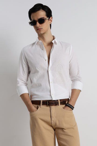 Dotted Swirl Printed Shirt White