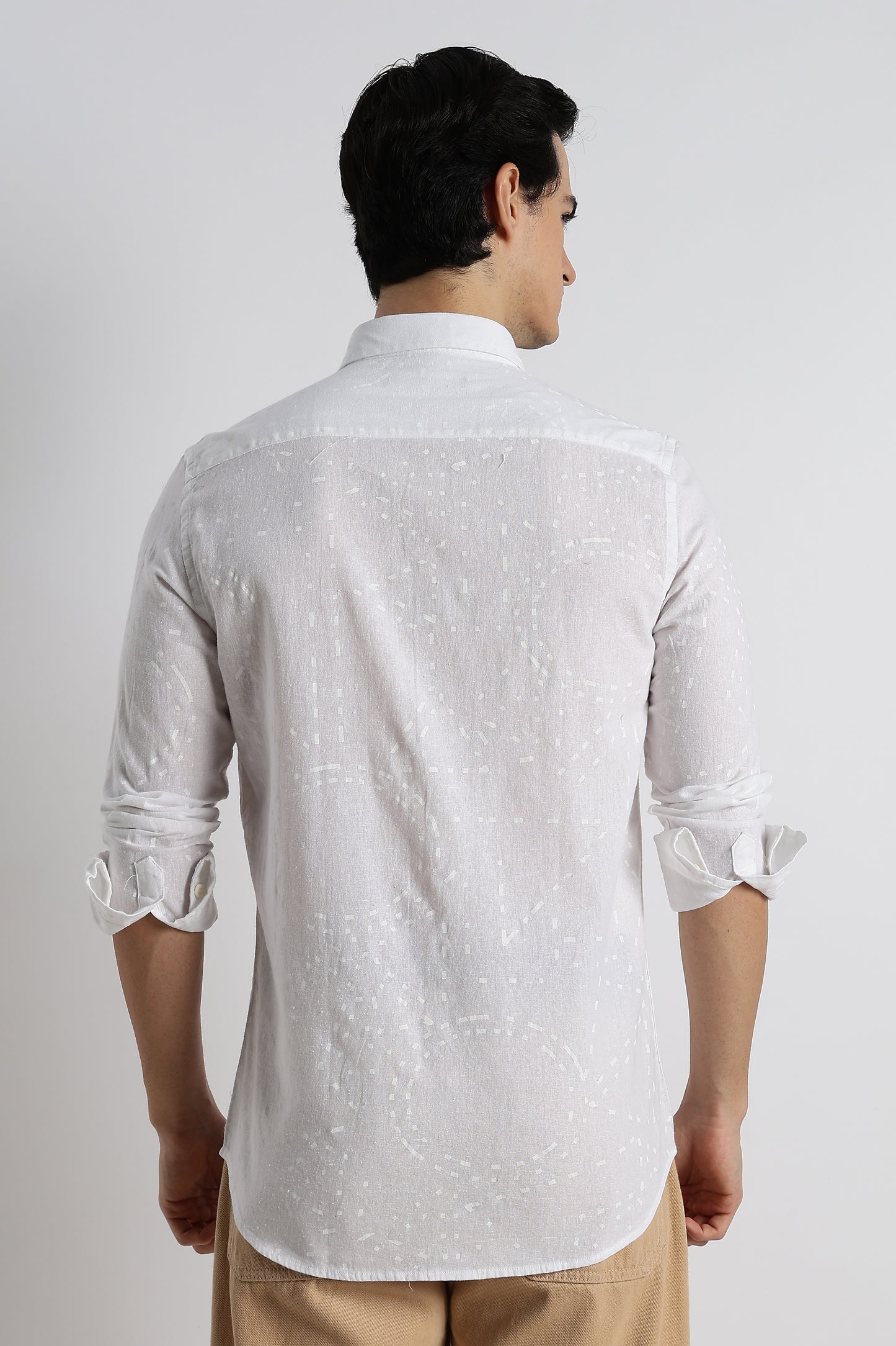 Abstract Geo-Print Shirt in Cotton Linen White