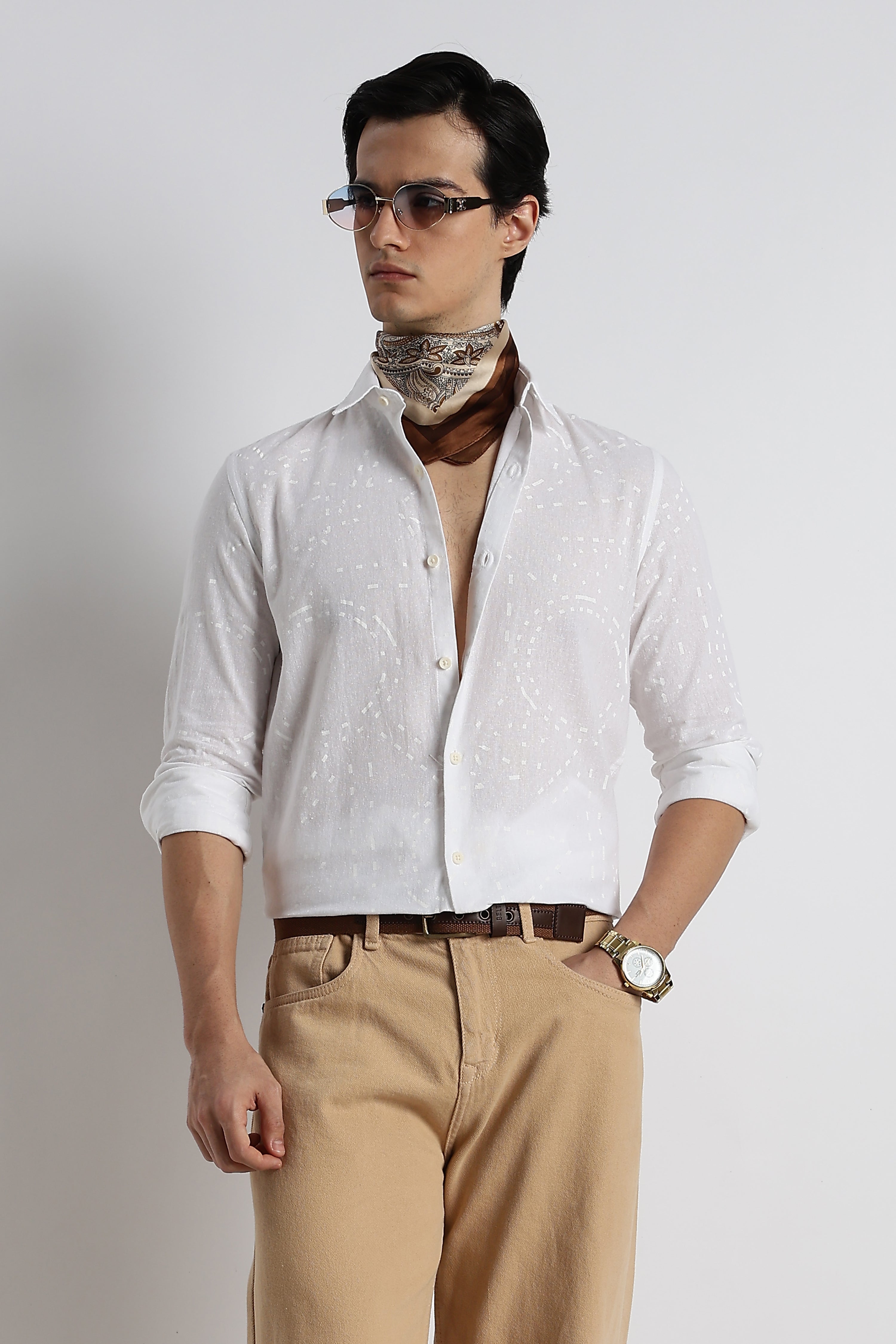 Abstract Geo-Print Shirt White