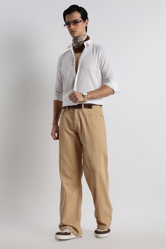 Abstract Geo-Print Shirt in Cotton Linen White