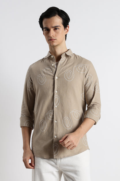 Dotted Swirl Printed Shirt Beige