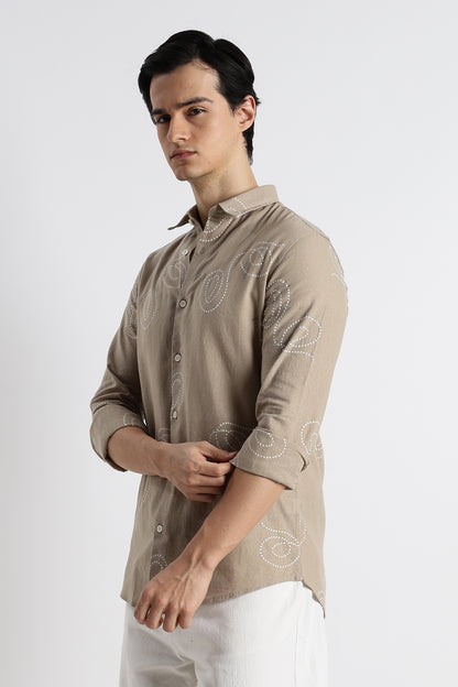 Dotted Swirl Printed Shirt Beige