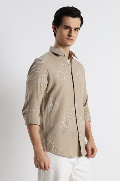 Dotted Swirl Printed Shirt Beige