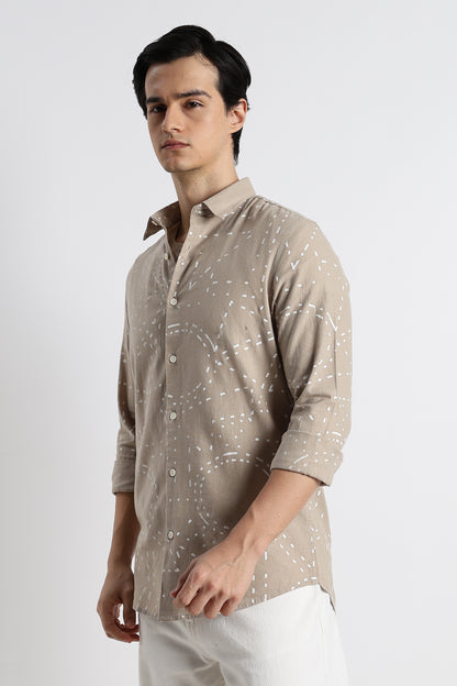 Abstract Geo-Print Shirt Beige