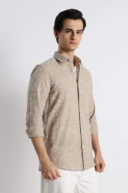 Abstract Geo-Print Shirt Beige