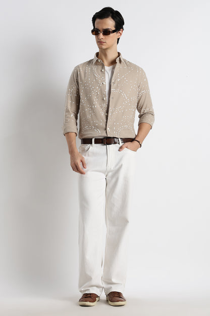 Abstract Geo-Print Shirt Beige