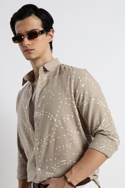 Abstract Geo-Print Shirt Beige