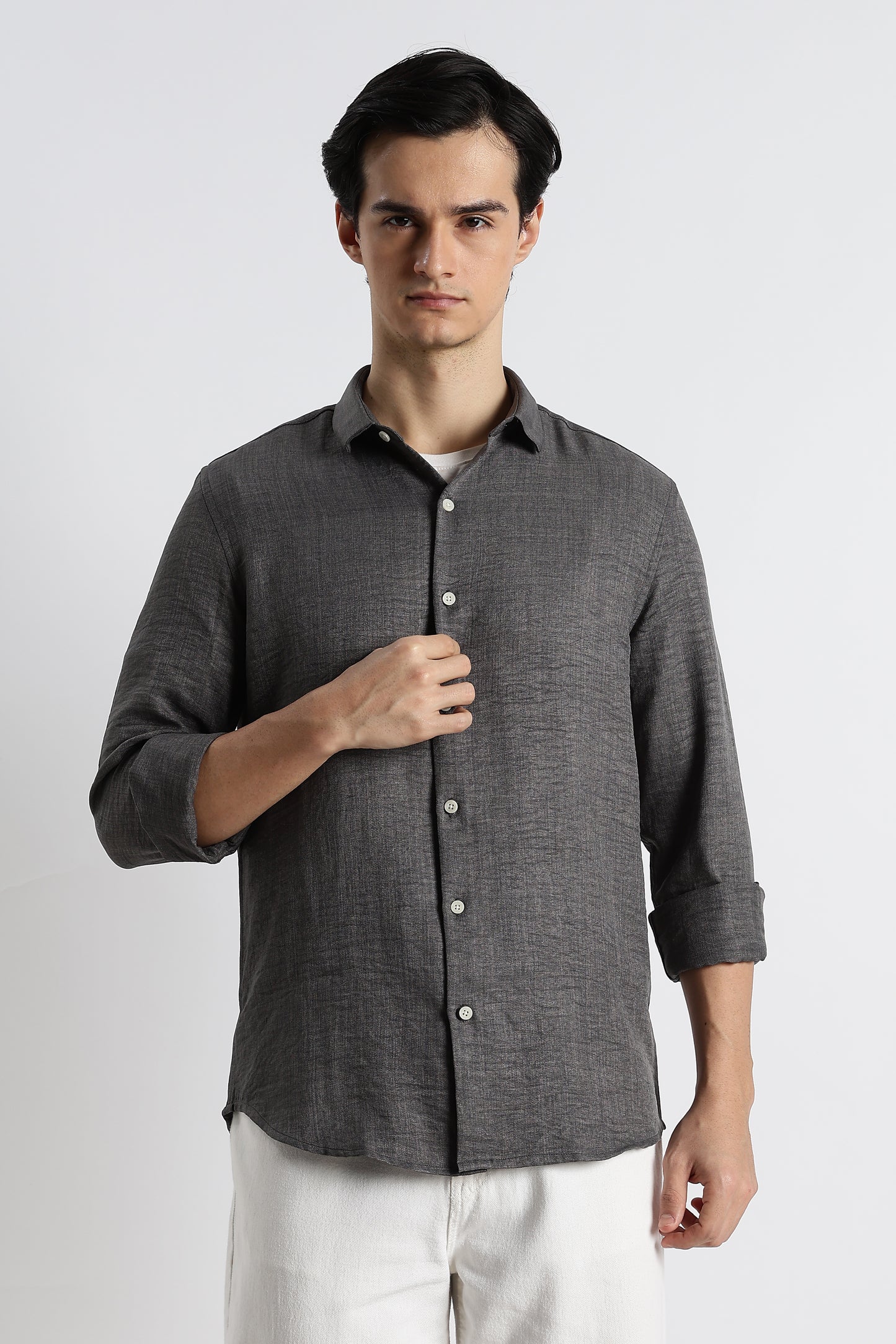 The Minimalist Linen-Blend Shirt Grey