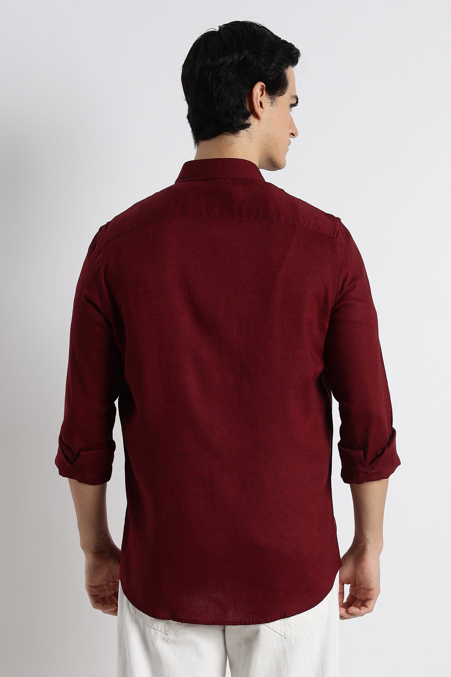 Minimal Cotton-Linen Shirt Maroon