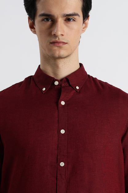 Minimal Linen Shirt Maroon