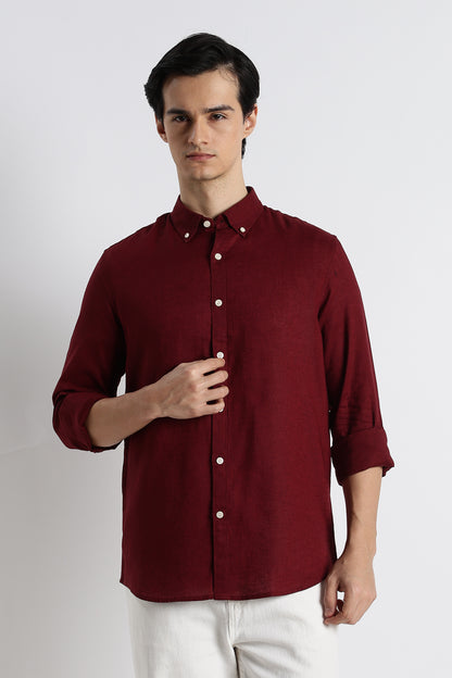 Minimal Linen Shirt Maroon