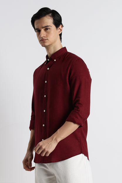 Minimal Linen Shirt Maroon