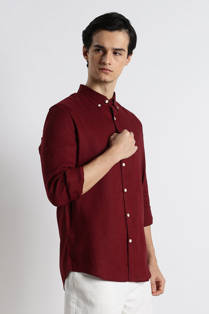 Minimal Linen Shirt Maroon