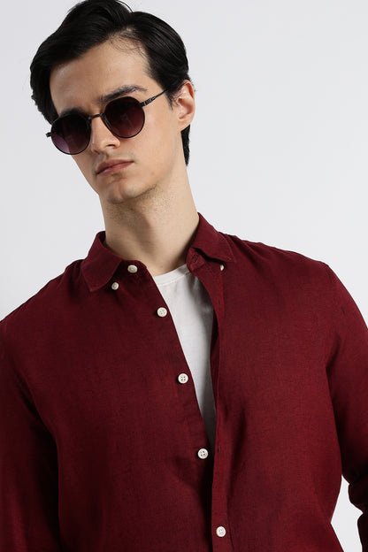 Minimal Linen Shirt Maroon