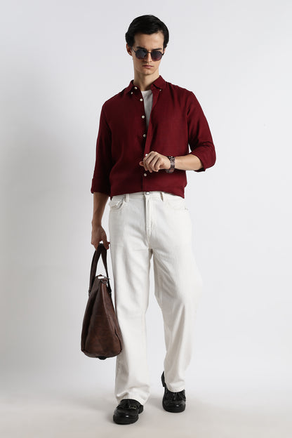 Minimal Linen Shirt Maroon