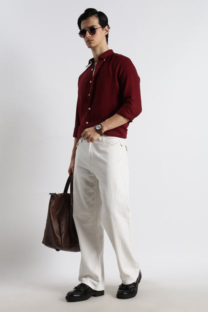 Minimal Linen Shirt Maroon