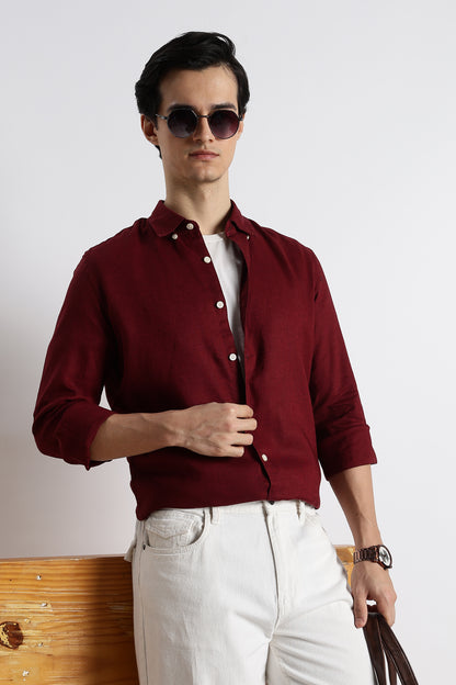 Minimal Linen Shirt Maroon