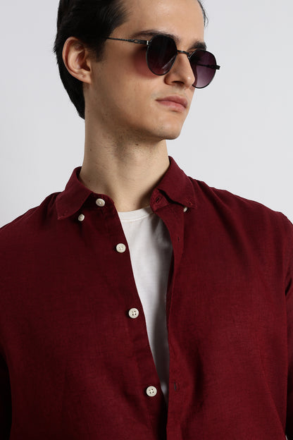 Minimal Linen Shirt Maroon