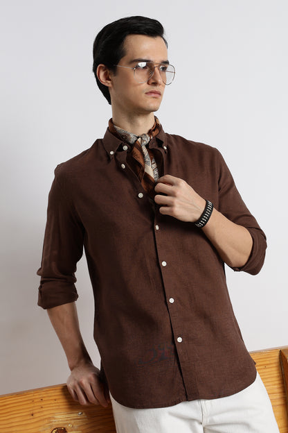 Minimal Linen Shirt Brown