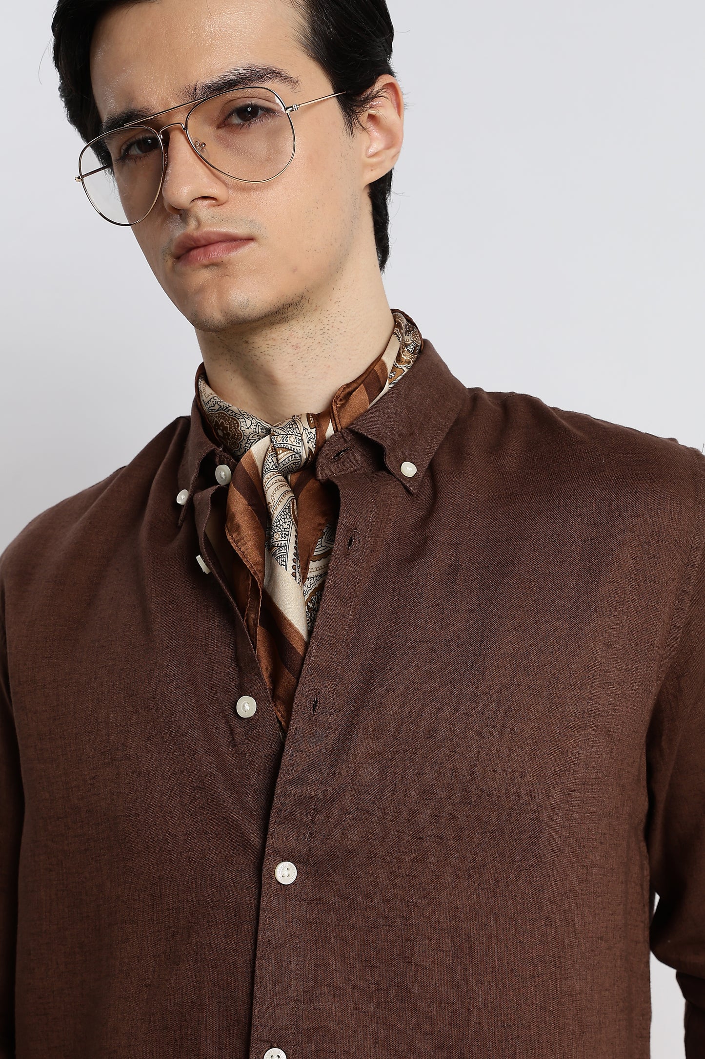 Minimal Cotton-Linen Shirt Brown