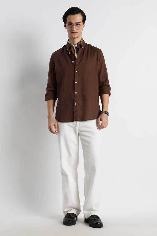 Minimal Cotton-Linen Shirt Brown