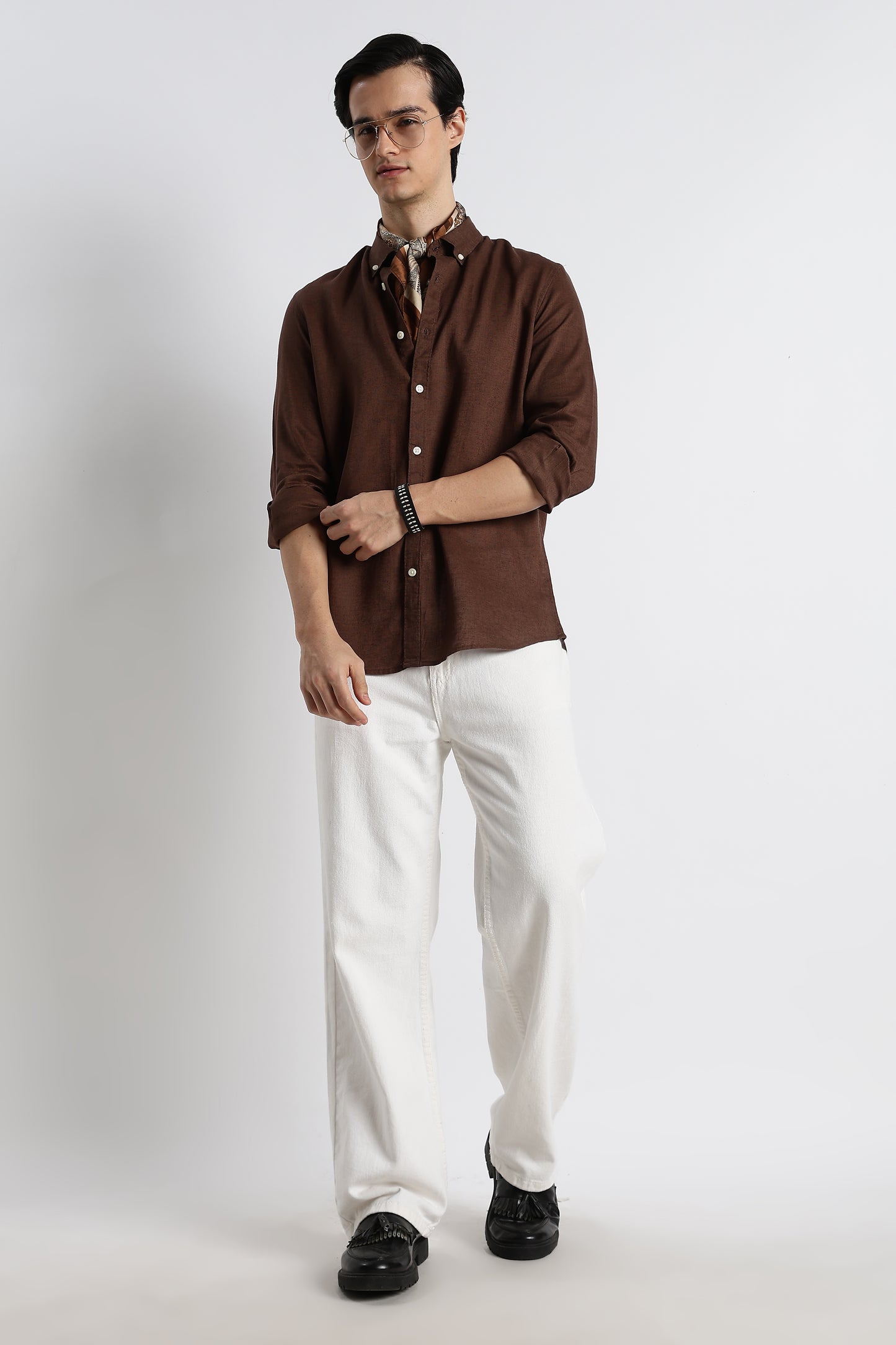 Minimal Cotton-Linen Shirt Brown