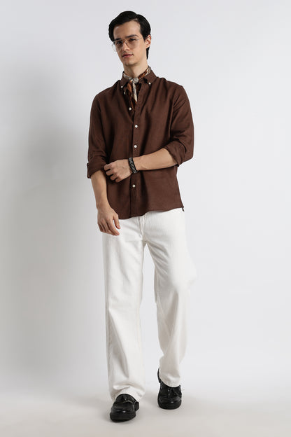 Minimal Linen Shirt Brown