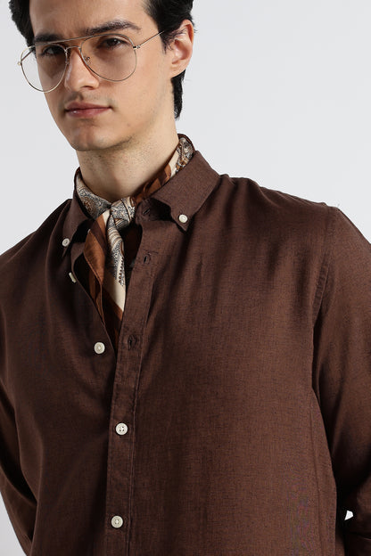 Minimal Linen Shirt Brown